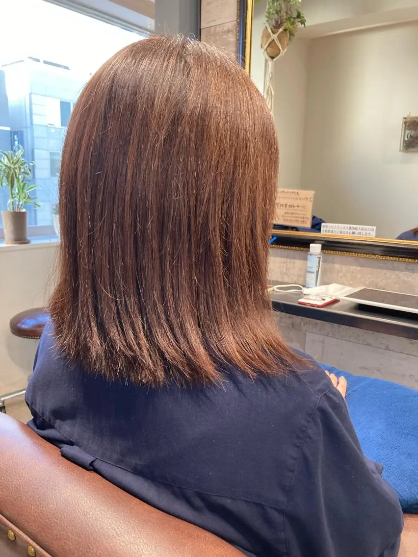 セミロング カラー オレンジ オーガニックカラー 浅野 順一のヘアスタイル