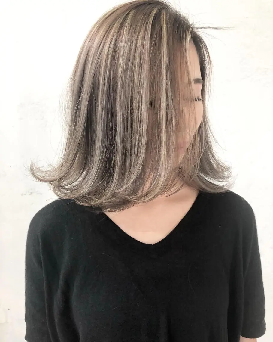 ショート カラー ハイライトカラー 3Dハイライト ハイライト ヘアカラー トリートメント 顔まわりレイヤー× 韓国ヘアオタベシンヤのヘアスタイル