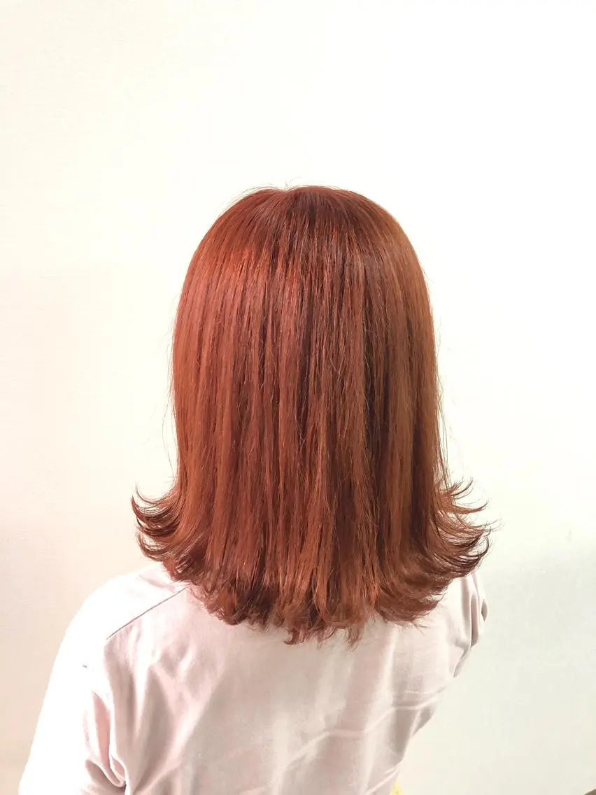 ミディアム カラー ヘアアレンジ オレンジ ヘアカラー トリートメント RAIA💎ケア ブリーチ＆パーマ💎のヘアスタイル