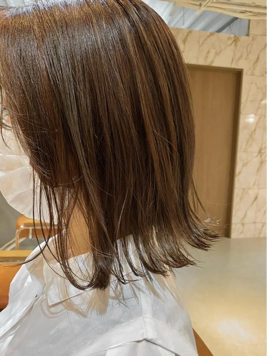 ミディアム カラー 切りっぱなしボブ ブラウンカラー ダブルカラー ナチュラルブラウン ボブ カット ヘアカラー トリートメント ハイトーン×似合わせ 🌱中川慎之介のヘアスタイル