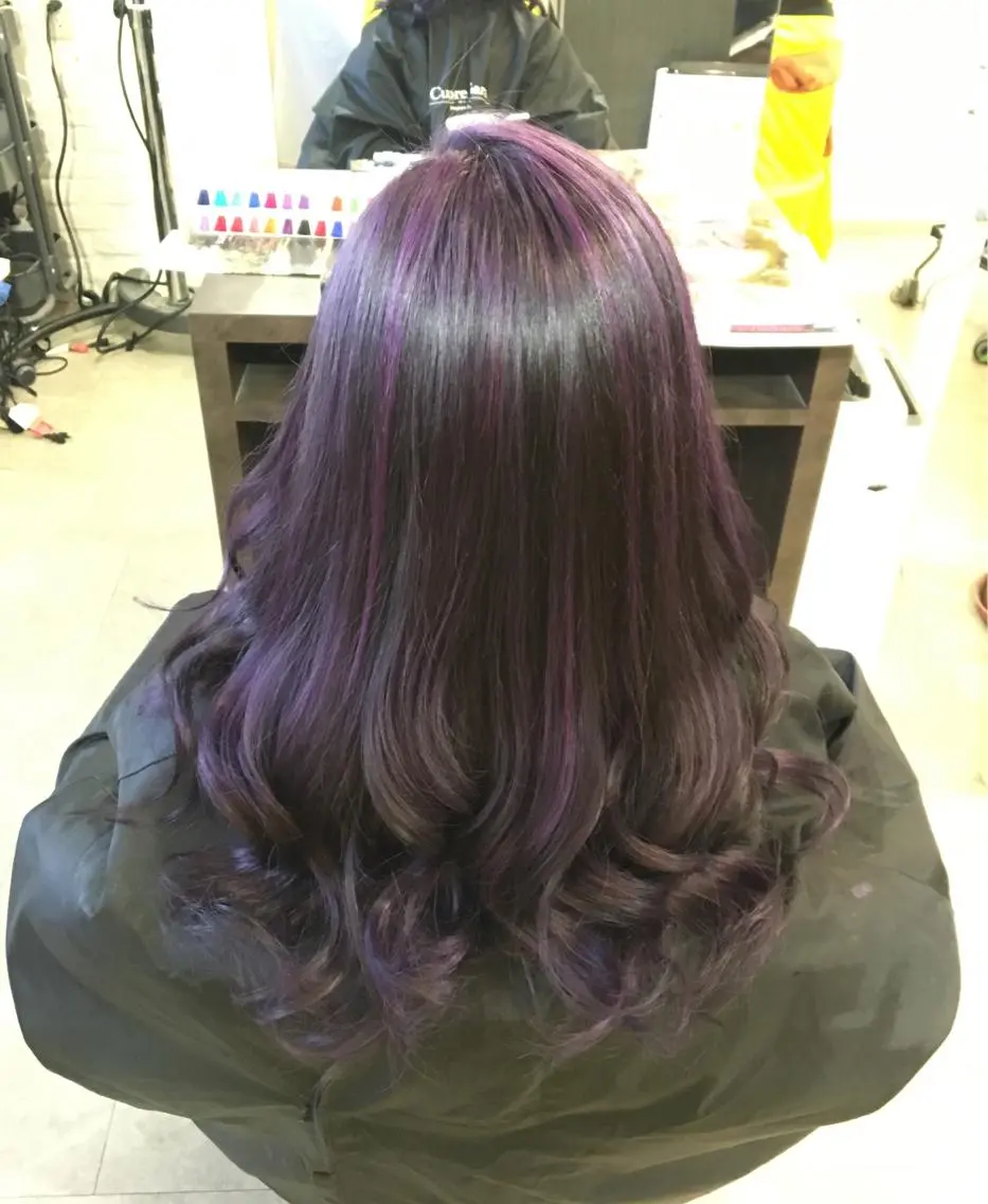 ロング カラー メッシュ パープルカラー ハイトーン/ブリーチ ルミエール/新栄/栄のヘアスタイル