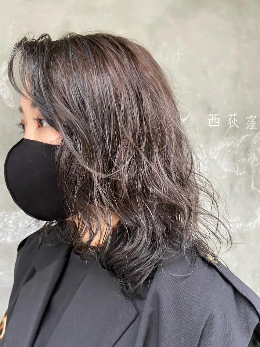 セミロング カラー セミロングパーマ ハイライトカラー ハイライト 原一真/ 外国人ショートヘアのヘアスタイル