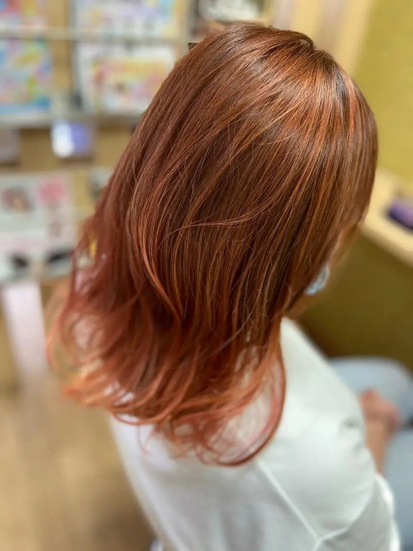 セミロング カラー アッシュ オレンジ ピンクカラー yoriko ♪のヘアスタイル