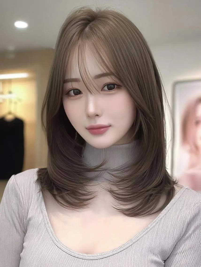 セミロング ボブ 髪質改善 韓国風ヘア レイヤーカット 縮毛矯正 カット ヘアカラー 髪質改善/レイヤー/ 佐藤　舞🌷🫧のヘアスタイル