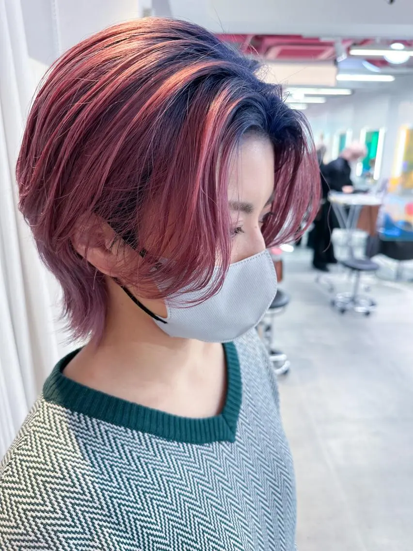 ショート カラー ブリーチ ブルーカラー エドルカラー イルミナカラー ピンクカラー ヘアカラー BOXmico. 南堀江　宇都宮のヘアスタイル