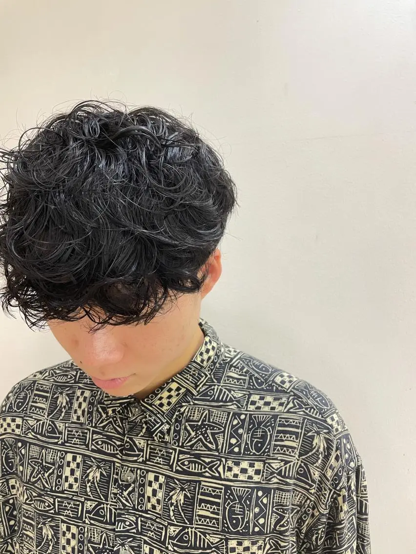 ショート パーマ メンズ マッシュ メンズパーマ デザインカラー/ 推しの配色 肥後のヘアスタイル
