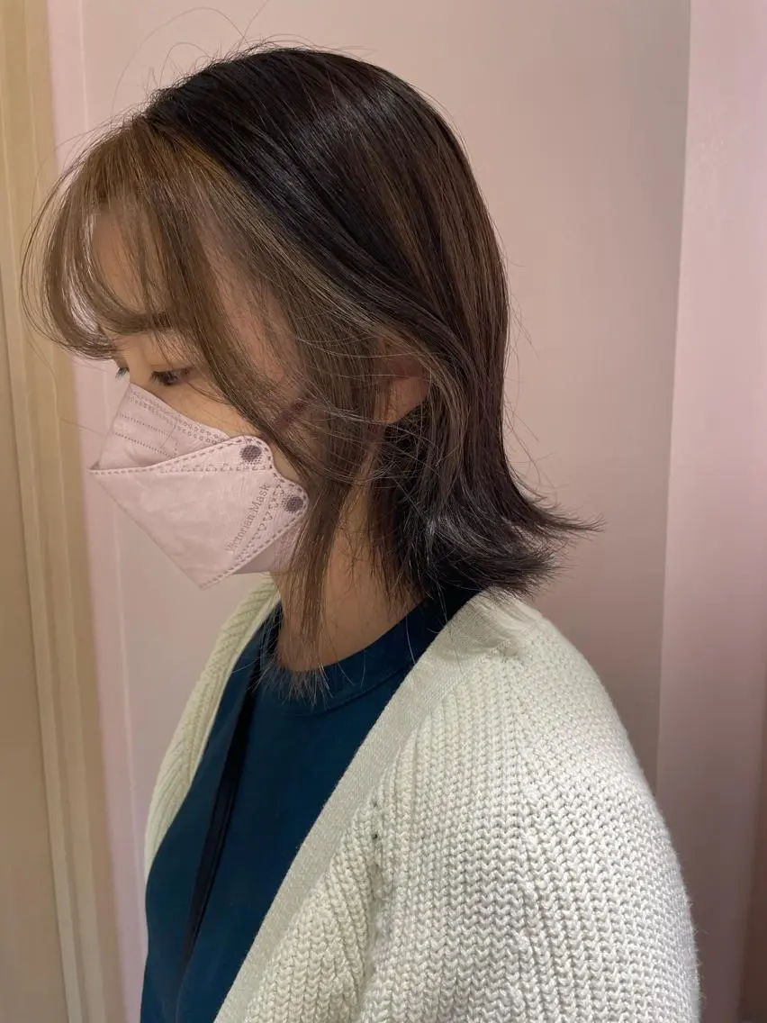 ミディアム アッシュ アッシュブラウン ミストバング ヘアカラー トリートメント ヘッドスパ マホ/日吉/髪質改善 /レイヤー/ガーリーのヘアスタイル