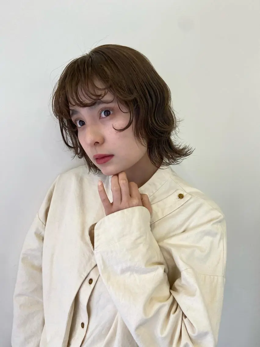 ミディアム ヘアアレンジ ミディアムパーマ ウルフカット 船橋カットパーマ mikuのヘアスタイル