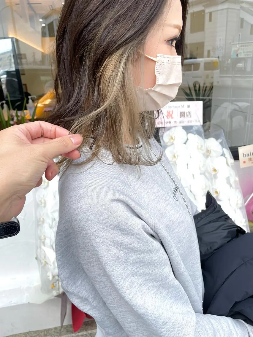 セミロング ショートボブ セミロングパーマ 韓国風カラー ボブ ハイライト hair terra ce M奈良店のヘアスタイル