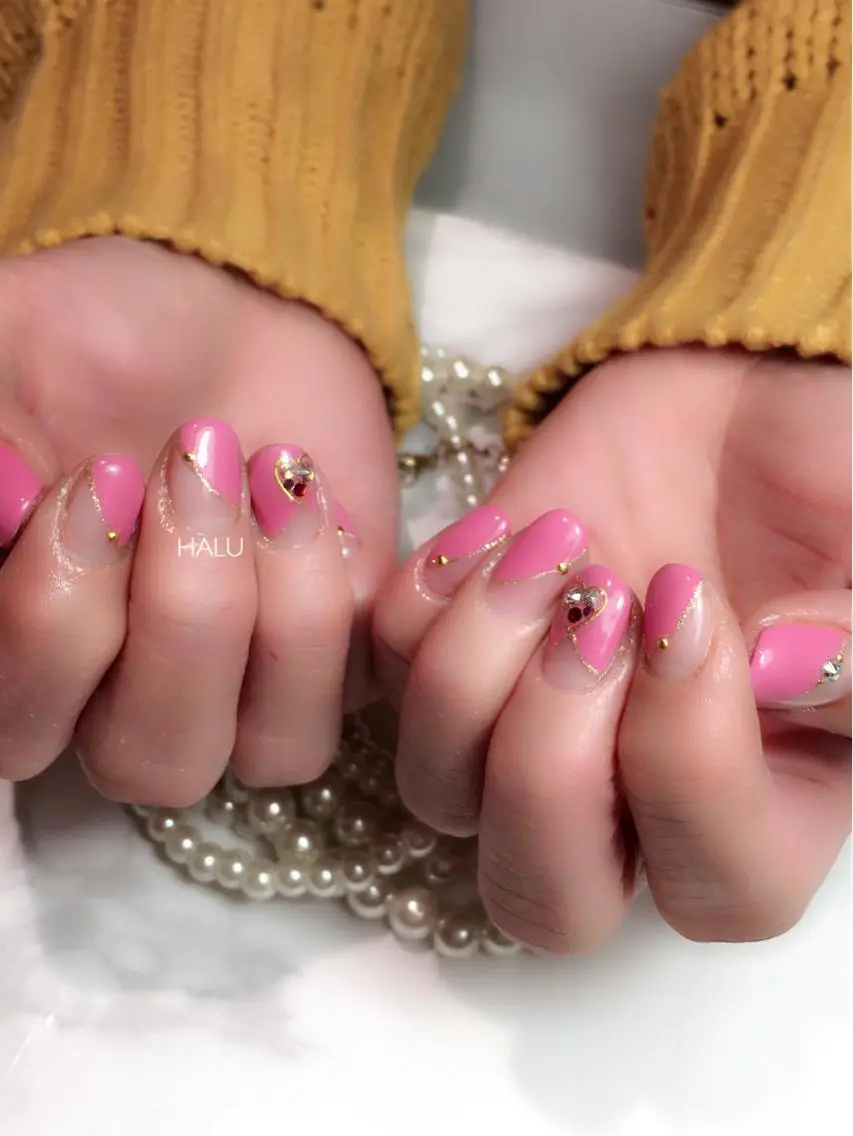 ネイル ハート ピンク バレンタイン HALU ハルのネイルデザイン
