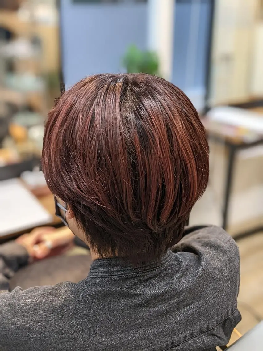 カラー ショート ブラウンカラー ハイライトカラー レッドカラー レッドブラウン ハイライト Kokeshi/吹上 /Rymlhairのヘアスタイル