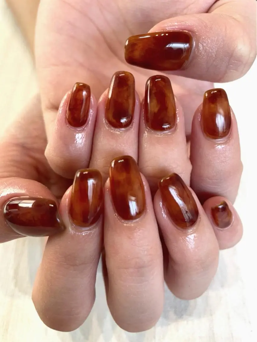 ロング ネイル アートネイル べっ甲ネイル spell nailのネイルデザイン
