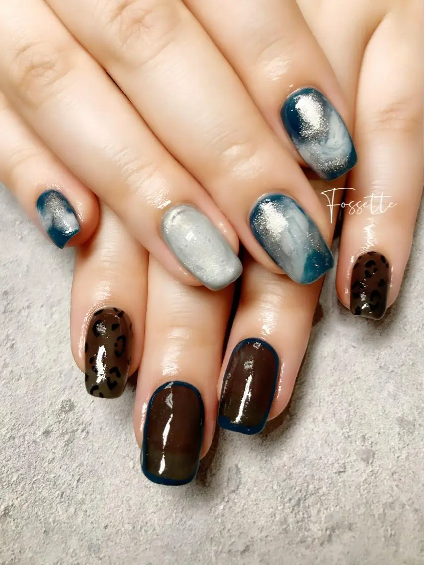 ネイル アニマル柄 ニュアンスネイル ぷっくりネイル ハンドネイル nailsalon Fossetteのネイルデザイン