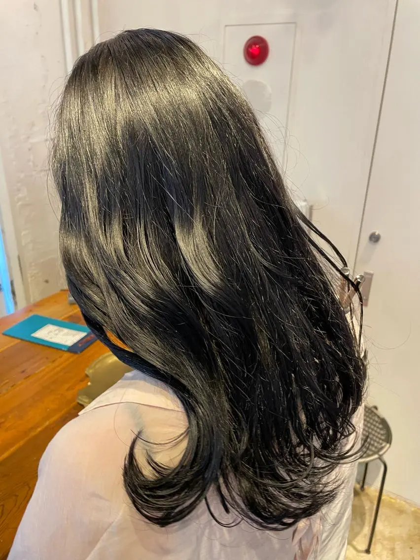 ミディアム カラー 黒髪 ブルーカラー ブルーブラック レイヤー/似合わせ TAKUYAのヘアスタイル