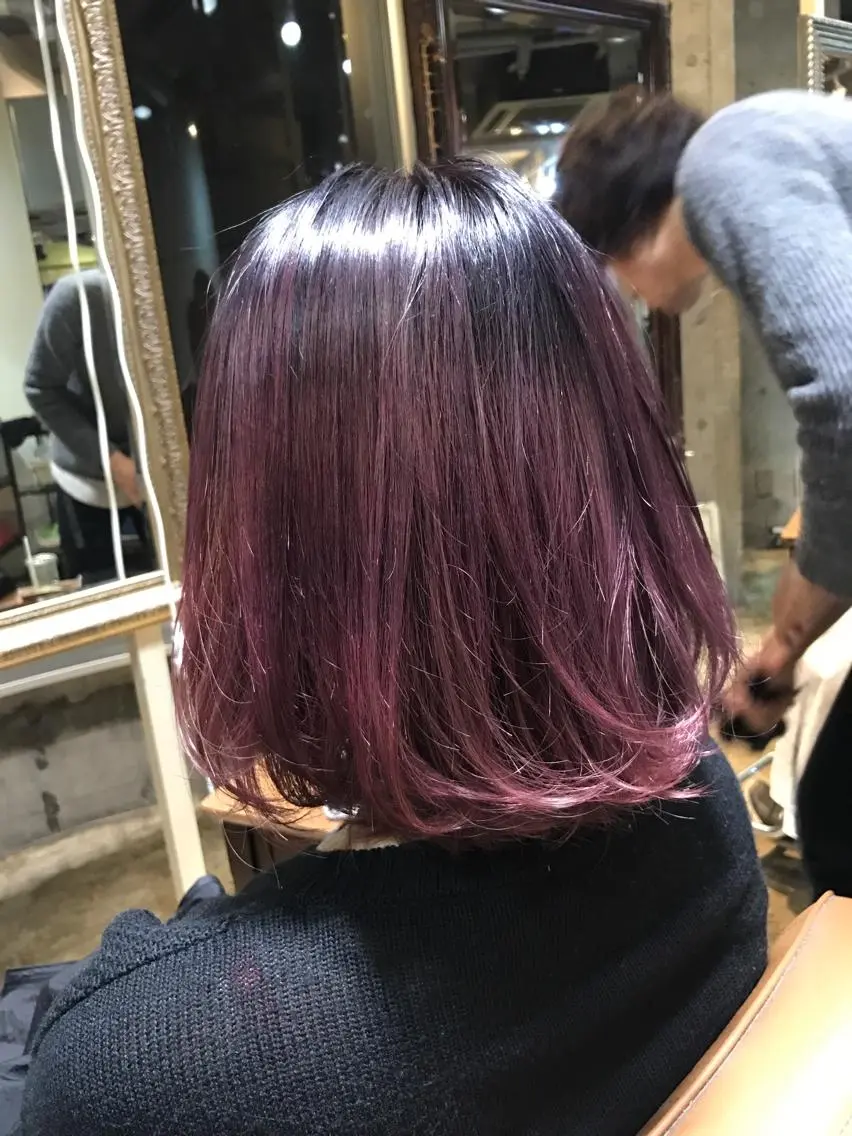 ミディアム カラー ダブルカラー パープルカラー サロンドミルク 原宿のヘアスタイル