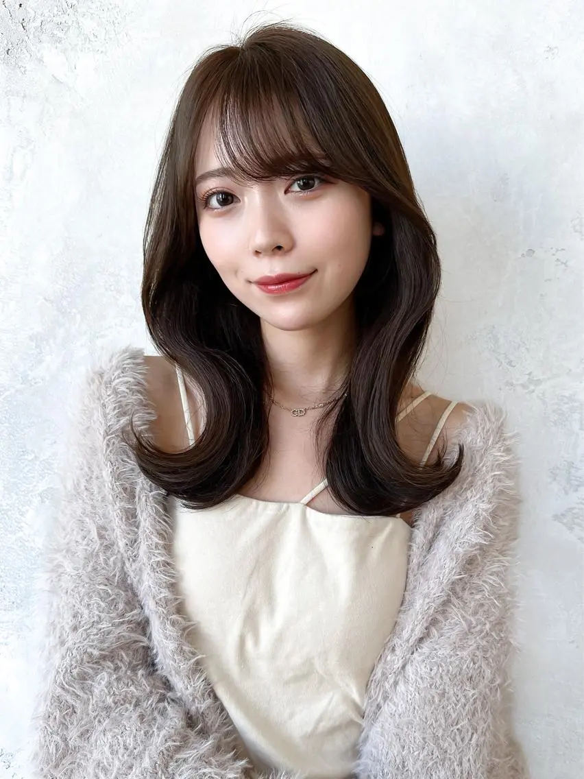 セミロング カラー ベージュカラー ブラウンカラー ブラウンベージュ くびれヘア 顔周りカット 顔周り/くびれヘア 韓国ヘア💕風間るなのヘアスタイル
