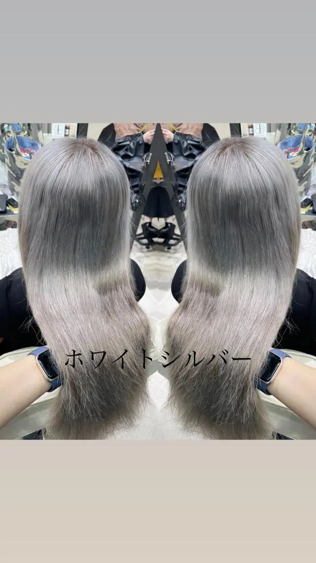 ロング カラー ブリーチ シルバー ホワイトシルバー ヘアカラー 🦋美髪/エクステ 🦋アベイクミのヘアスタイル