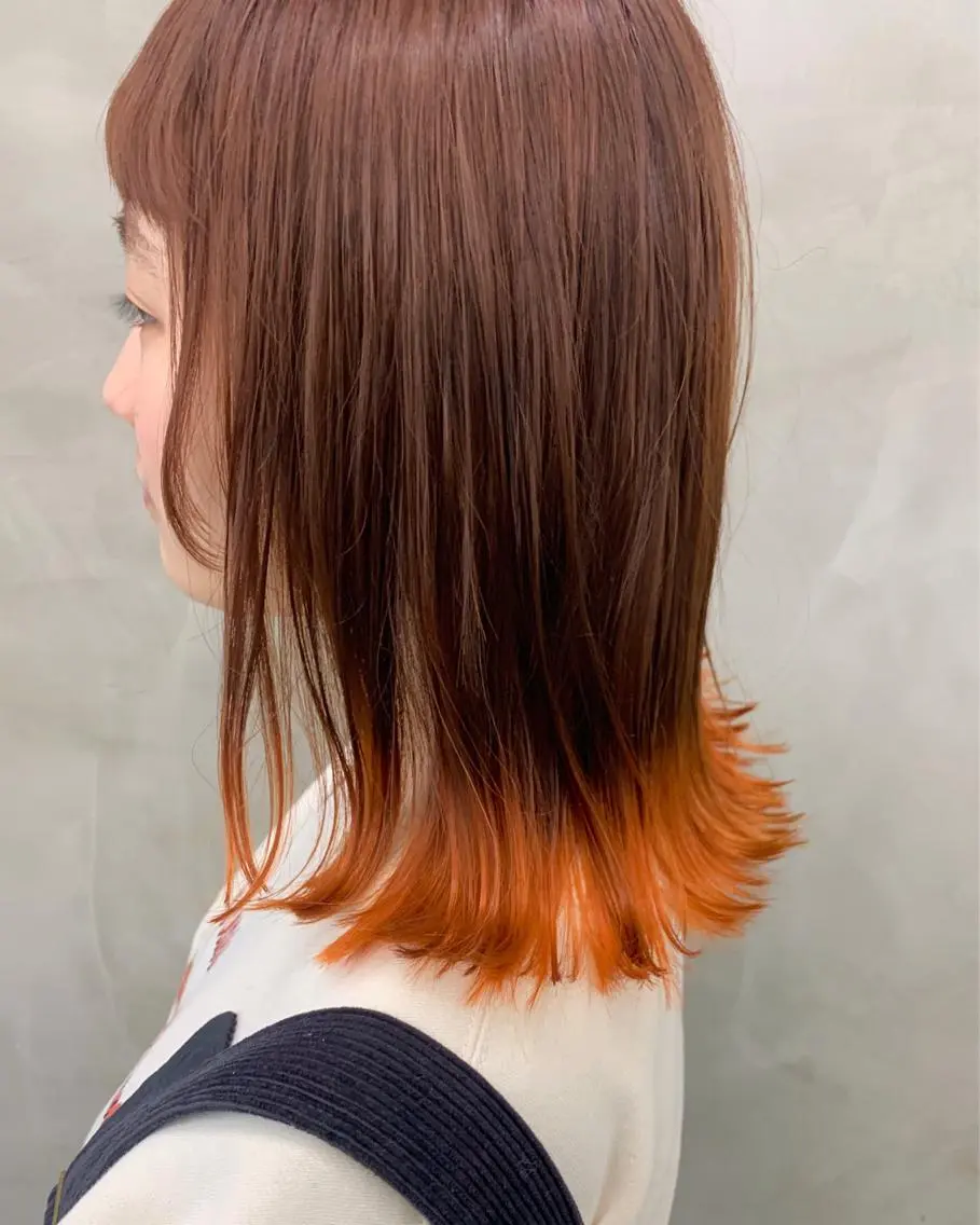 セミロング カラー オレンジ 🐝 hachi🐝のヘアスタイル