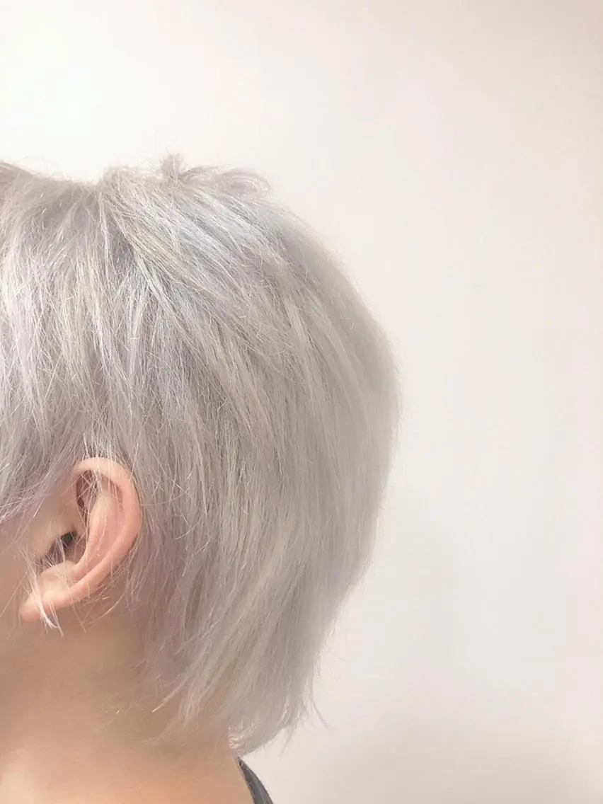 ショート カラー ブリーチ シルバー ホワイトシルバー 💛🤍U too e’s /店長🧸のヘアスタイル