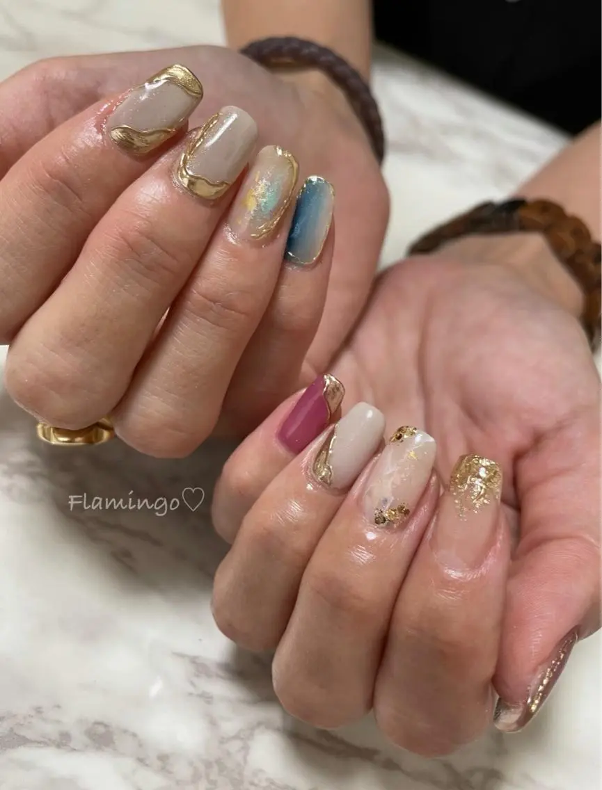 ネイル ジェルネイル グラデーション 大理石ネイル(マーブル) ミラーネイル ニュアンスネイル フィルイン/爪育成♡ 40代からのサロンのネイルデザイン