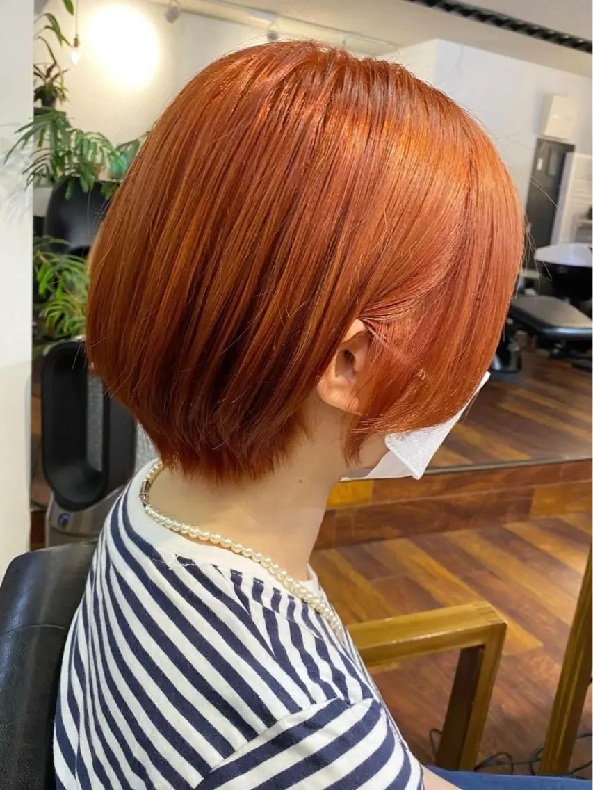 ショート カラー オレンジ レイヤー / メンズ 🇰🇷 細江 美紅のヘアスタイル