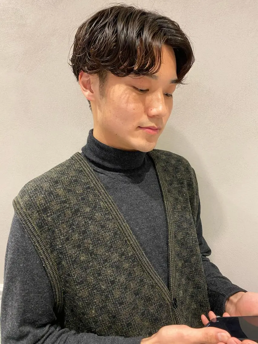 パーマ メンズ ボブ/ミニボブ 透明感カラーkadoのヘアスタイル