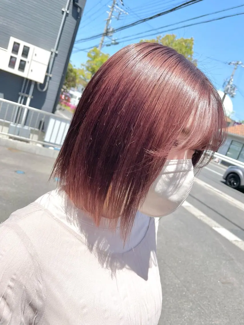 ミディアム カラー ブリーチ ピンクカラー JowA✂︎ 目片夏実のヘアスタイル