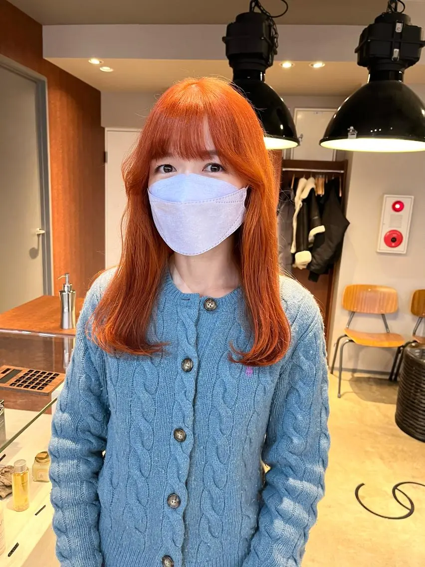 セミロング カラー ブリーチ オレンジ 韓国風ヘア ヘアカラー トリートメント 🩷ハイトーン透明感 レイヤー🩷ユリカのヘアスタイル