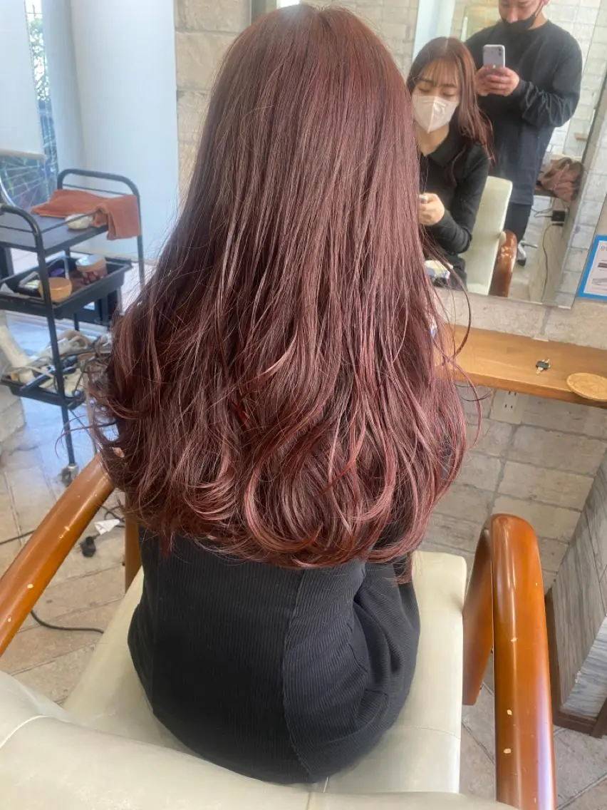 ロング カラー ピンクカラー ヘアカラー トリートメント 女性指名人気no.1 尾崎のヘアスタイル