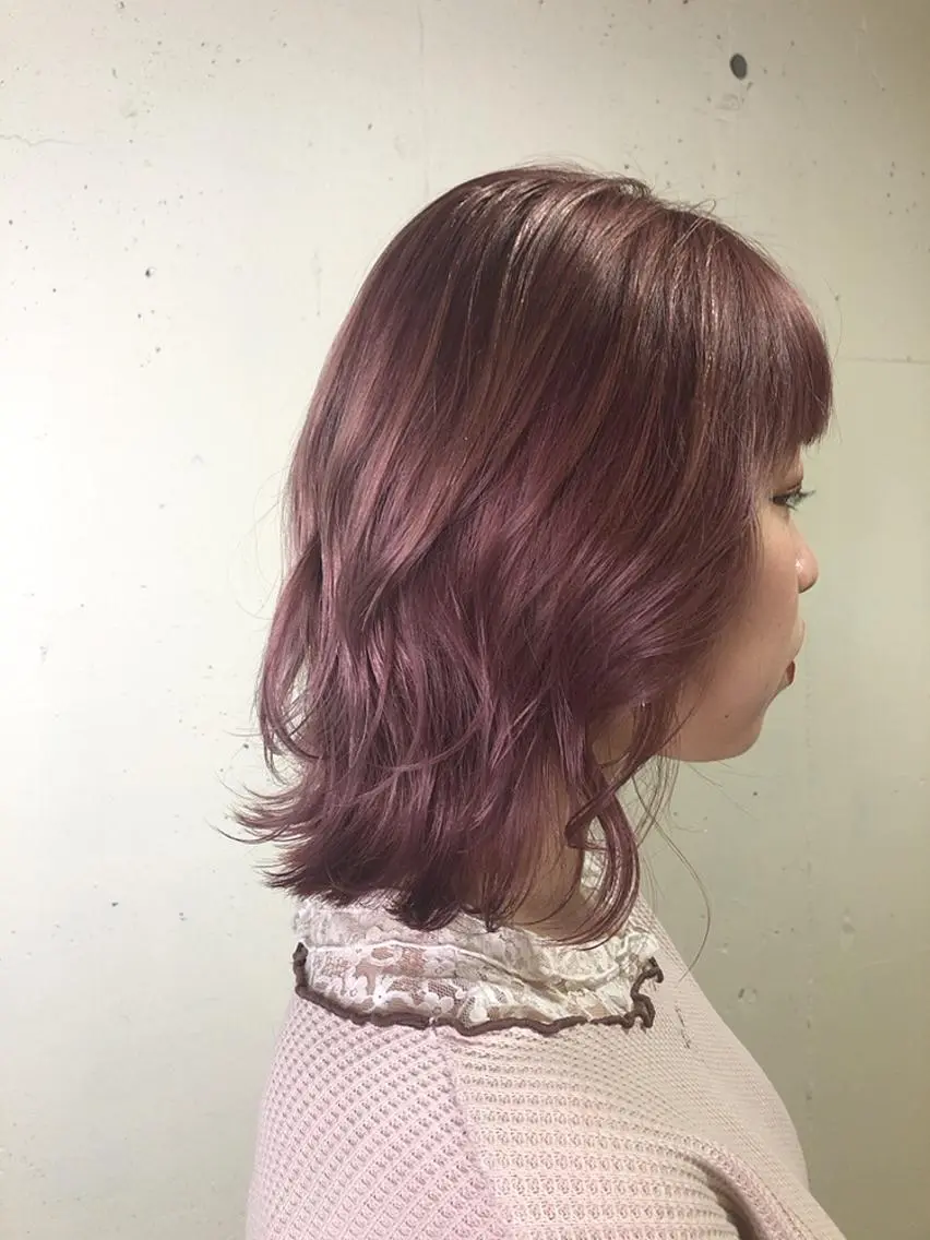 ミディアム カラー ベージュカラー ピンクカラー ピンクベージュ パーマ美容師 hanaのヘアスタイル