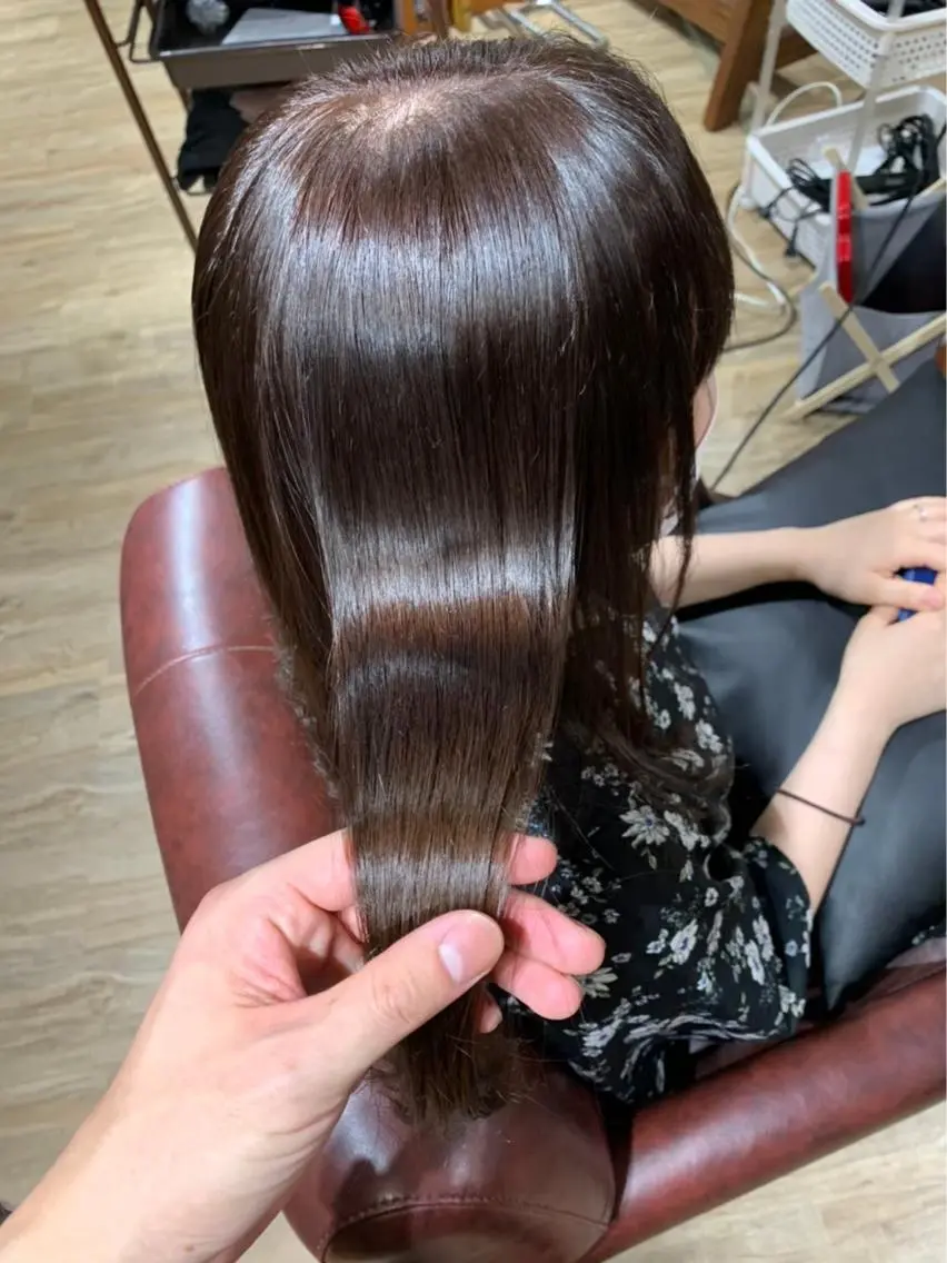 ロング ハイライト 髪質改善 レイヤーカット 縮毛矯正 トリートメント 【清瀬】パサツキ 広がり改善川合剛史のヘアスタイル