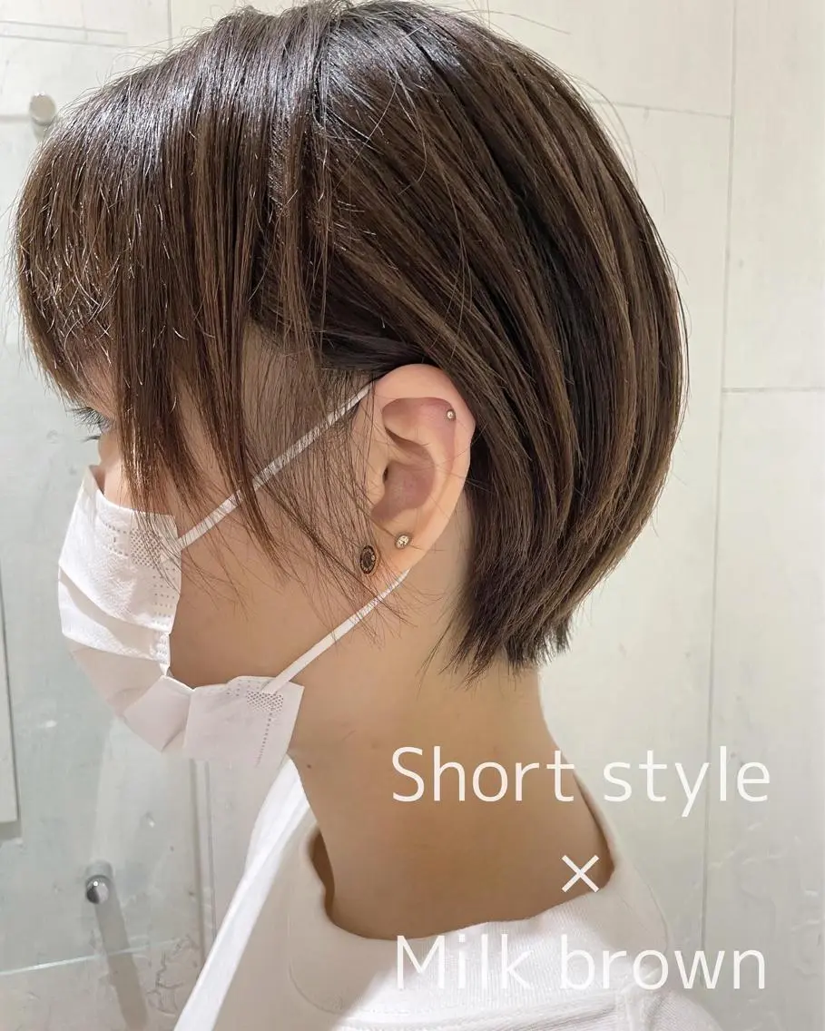 ショート カラー アッシュ ブラウンカラー キャラメルブラウン 透明感カラー 外国人風カラー カット ヘアカラー トリートメント 河合秀明/ショート /ボブ/レイヤーのヘアスタイル
