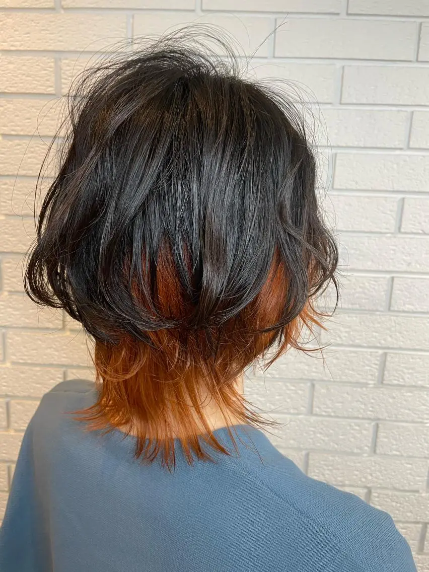 ミディアム カラー インナーカラー オレンジ ウルフカット ニュアンスデザイン✄ YOU♡のヘアスタイル