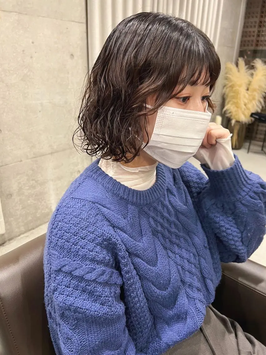 ショート パーマ カット ヘアカラー パーマ ボブパーマコテ巻き風 パーマNo1深江秀平のヘアスタイル