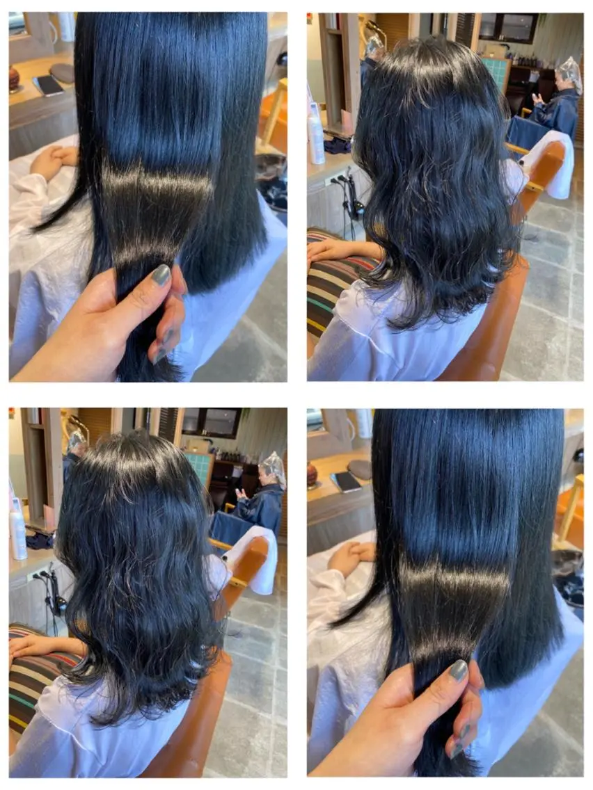 カラー 黒髪 ブルーカラー ブルーブラック カット トリートメント 🩵盛れる顔周りヘア EMI🩵のヘアスタイル
