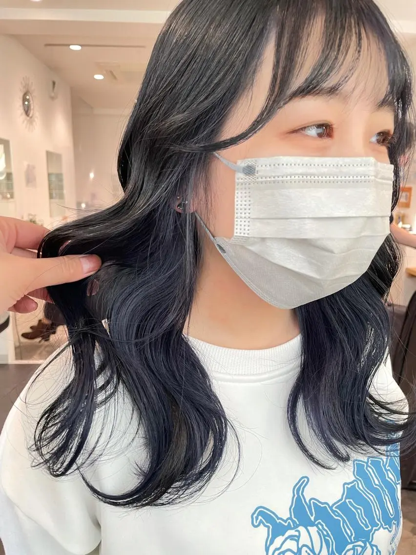 ロング カラー ブルーカラー ブルーバイオレット バイオレットカラー ヘアカラー 京都美容師 塩のヘアスタイル