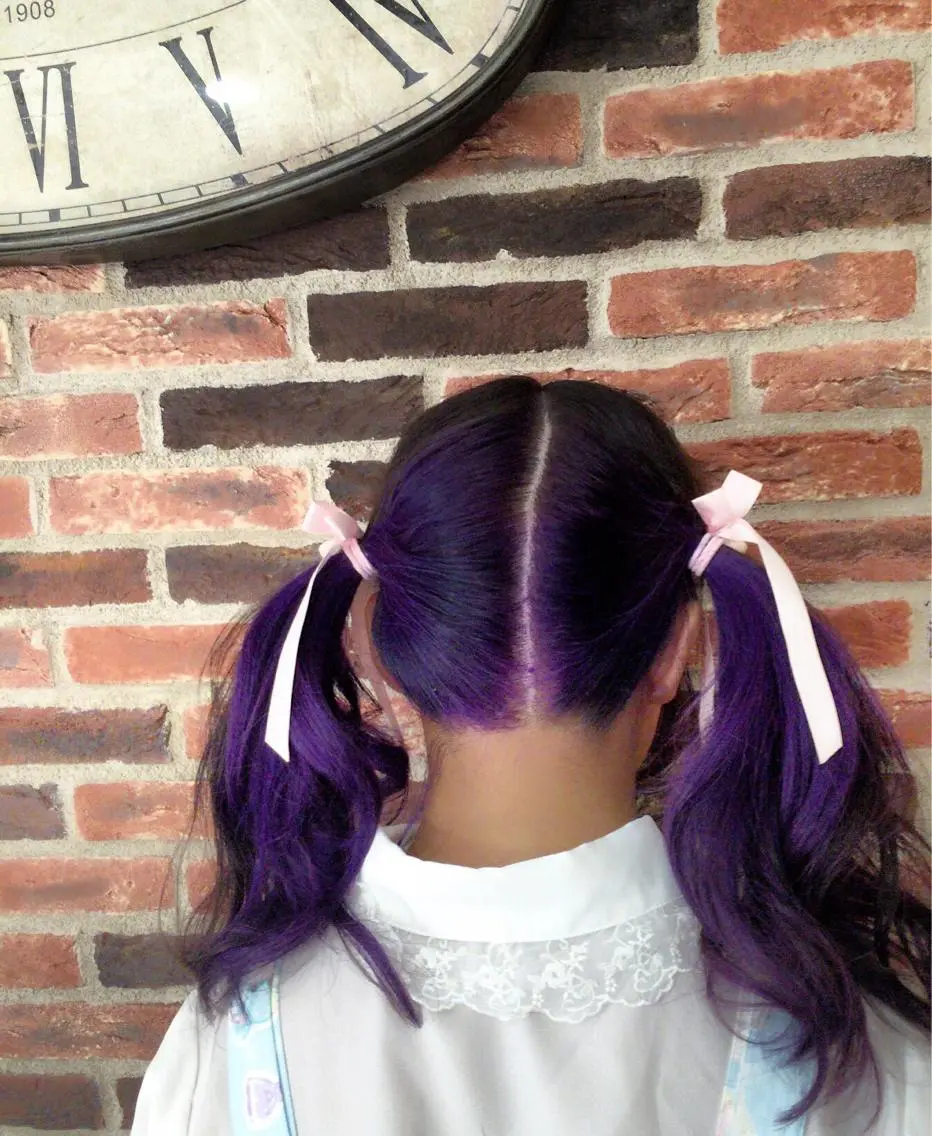 ミディアム セミロング カラー ツインテール パープルカラー メンズ特化美容師 カラー専門ぺーターのヘアスタイル