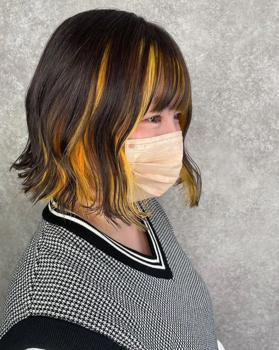 ロング カラー ショートボブ インナーカラー イエローカラー ボブ 髪質改善 UNDER vr 【アンダーバー】のヘアスタイル