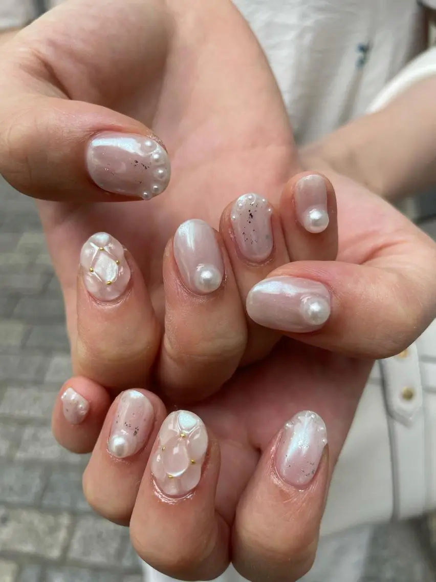 ネイル アートネイル フレンチネイル ガラスフレンチ 氷ネイル・うるうるネイル マグネットネイル MH_ Nailのネイルデザイン