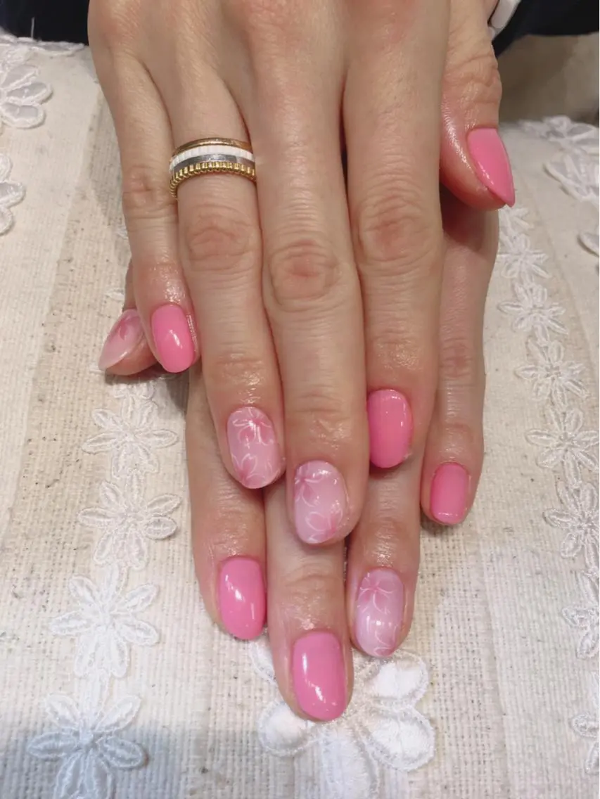 ネイル 桜ネイル ビジューバイアクイユ ネイルズ 東中野店のネイルデザイン