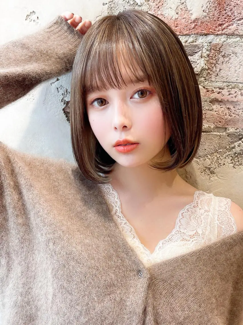 ミディアム カラー パーマ ヘアアレンジ ボブ 骨格別小顔カット/ 顔周りカット/金井のヘアスタイル