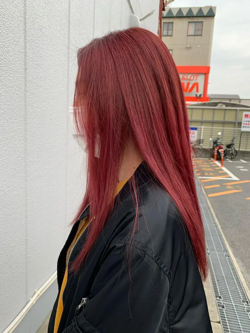 ロング カラー レッドカラー 韓国風ヘア ヘアカラー メテオ ／ヘアカラー 西川菜実のヘアスタイル