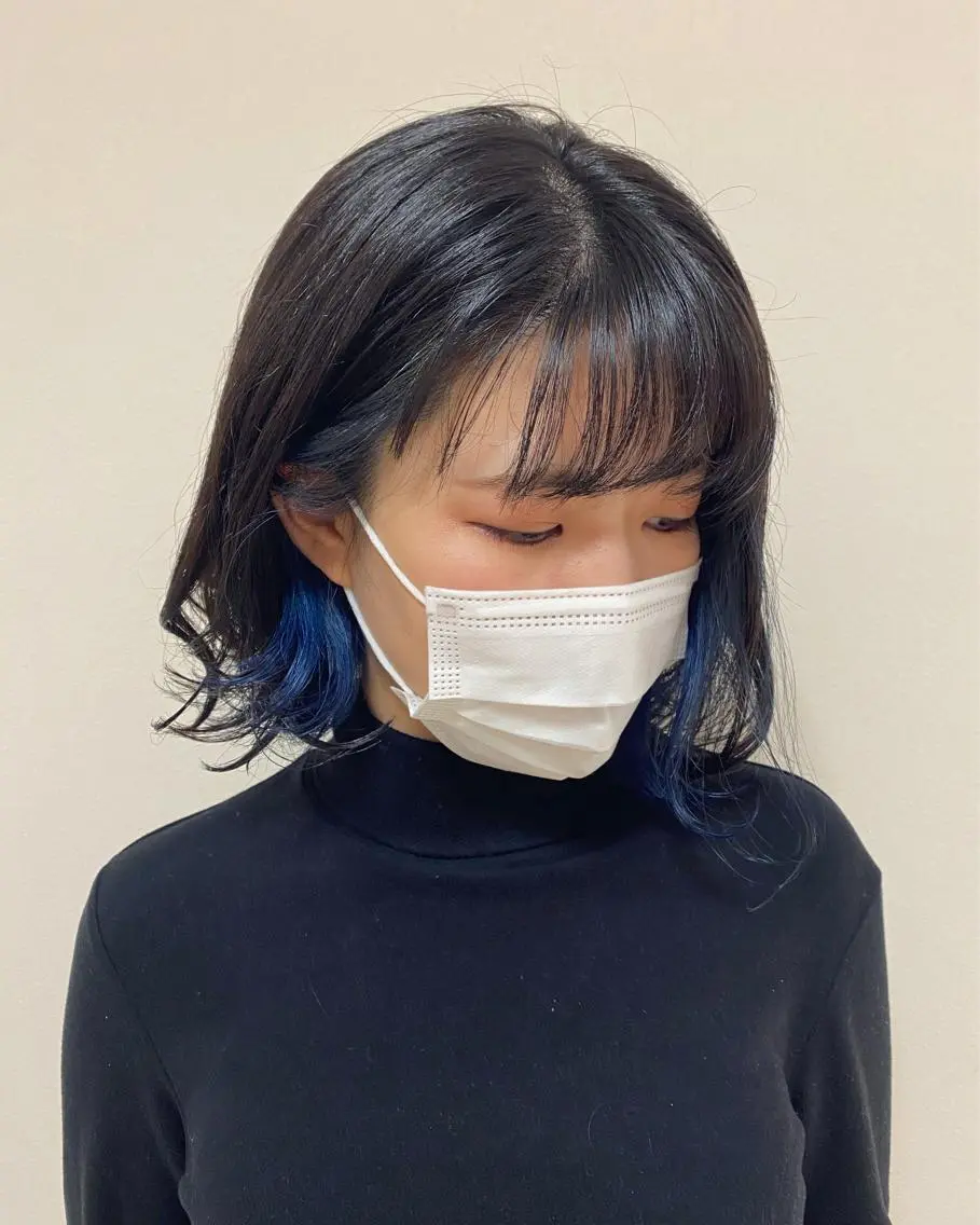ミディアム カラー ヘアアレンジ ブリーチ ブルーカラー イヤリングカラー ネイビーカラー enurk店 🍋 M I K U  *のその他イメージ