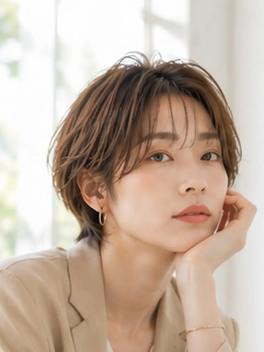 ショート ショートボブ アッシュ ボブ 顔周りカット シースルーバング 佐藤 龍太郎のヘアスタイル