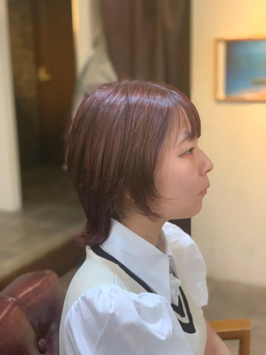 ミディアム ピンクラベンダー ウルフカット メンズパーマ 髪質改善☆有馬のヘアスタイル