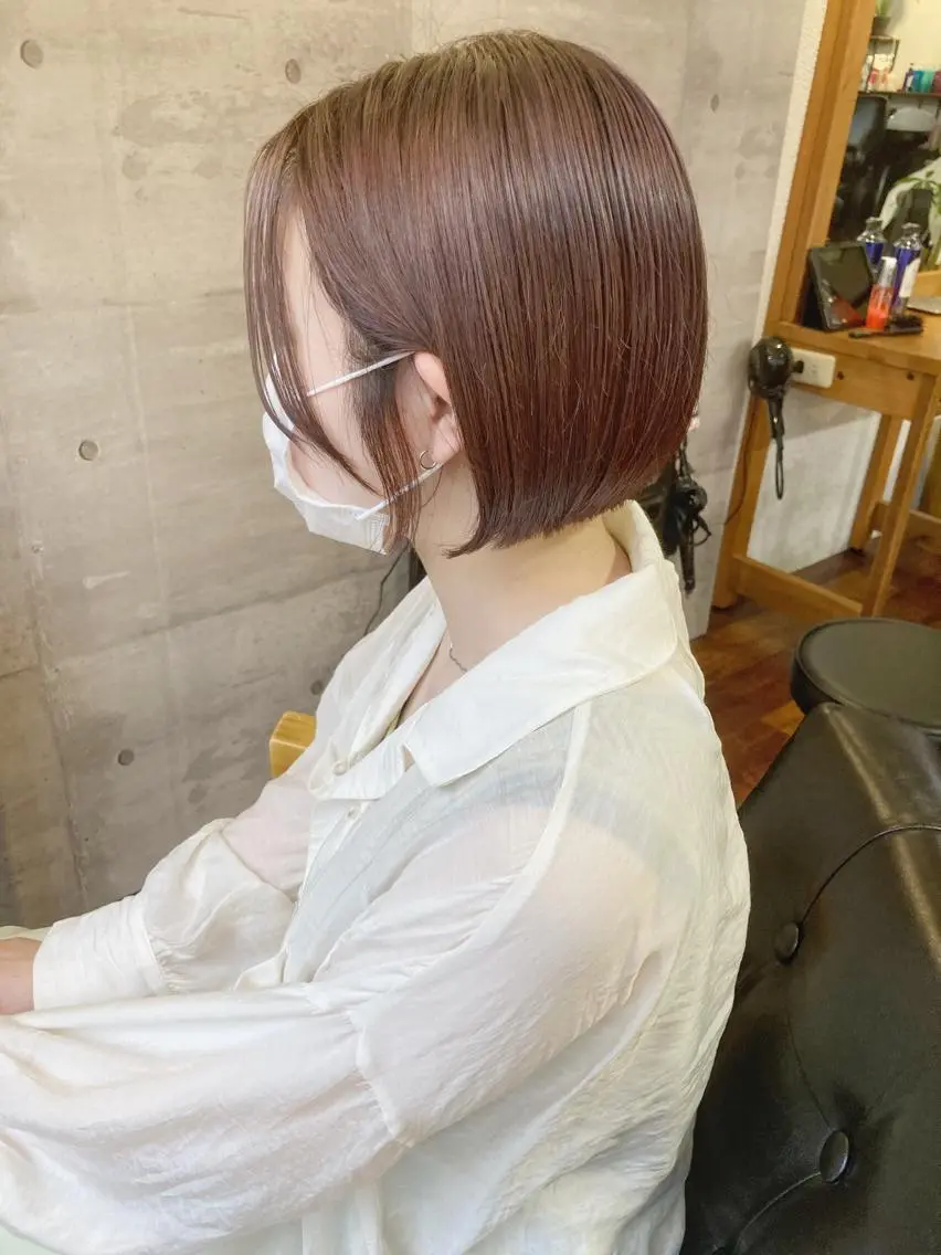 ミディアム カラー ベージュカラー ブリーチ ケアブリーチ ピンクカラー ピンクベージュ 小木曽智美 /ボブ/ショートのヘアスタイル