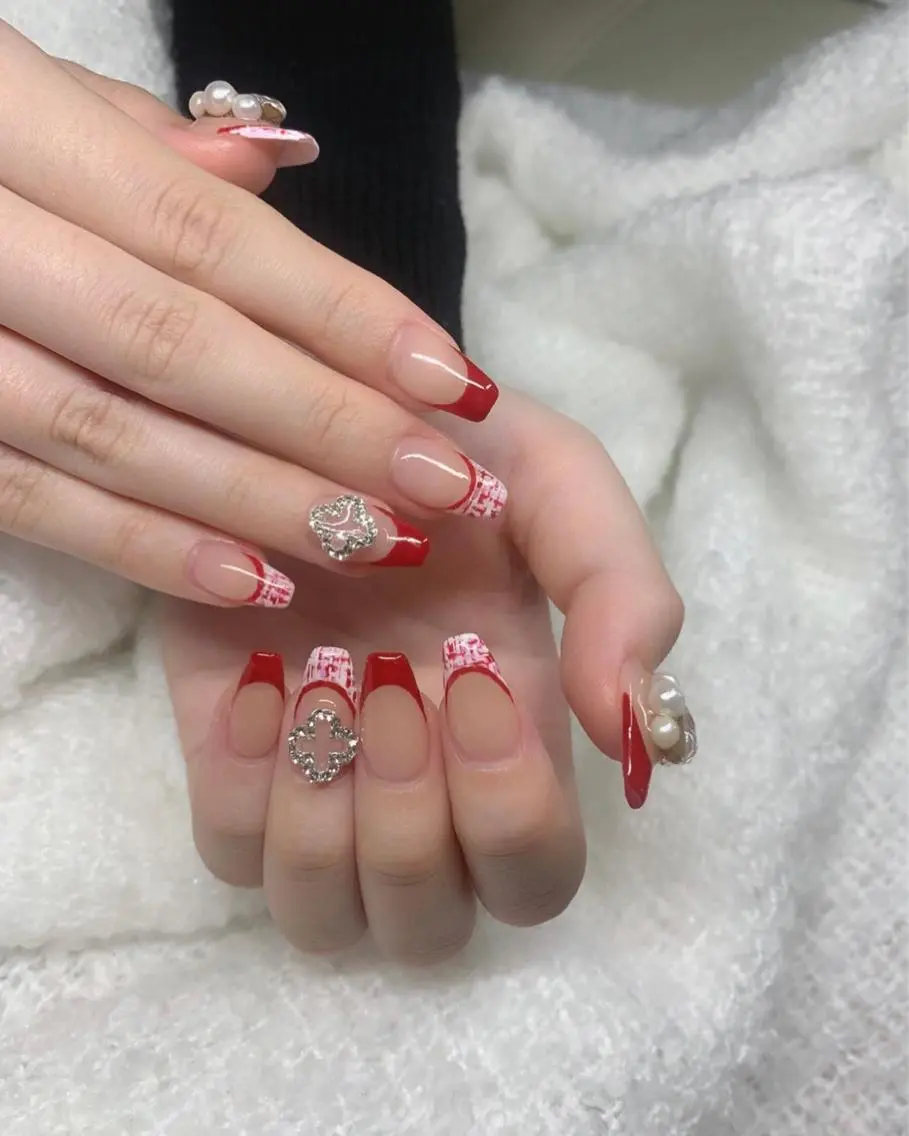 ネイル フレンチネイル 韓国ネイル スカルプネイル ツイードネイル バレンタイン *･*MIMnail 1号店･*:･*のネイルデザイン