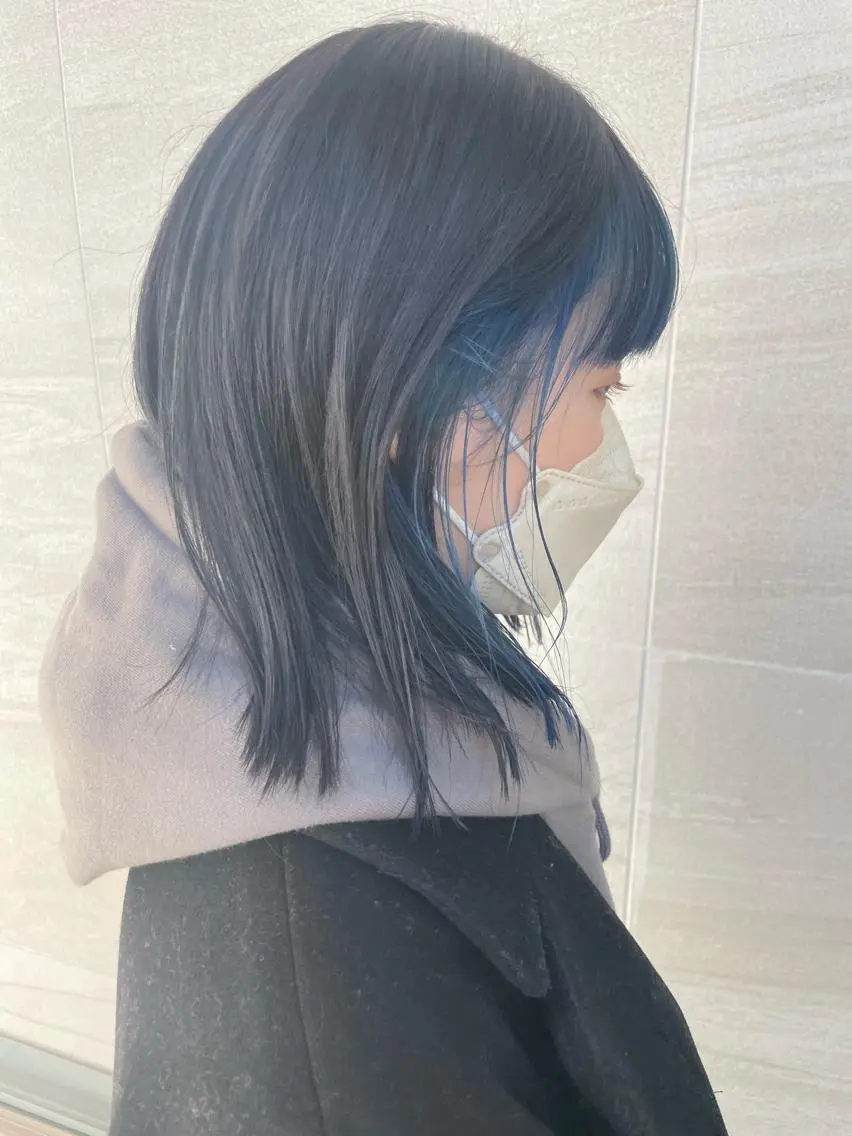 ミディアム カラー ミストバング ブルーカラー 透明感カラー  フェイスフレーミング カット ヘアカラー トリートメント 田島 仁美のヘアスタイル