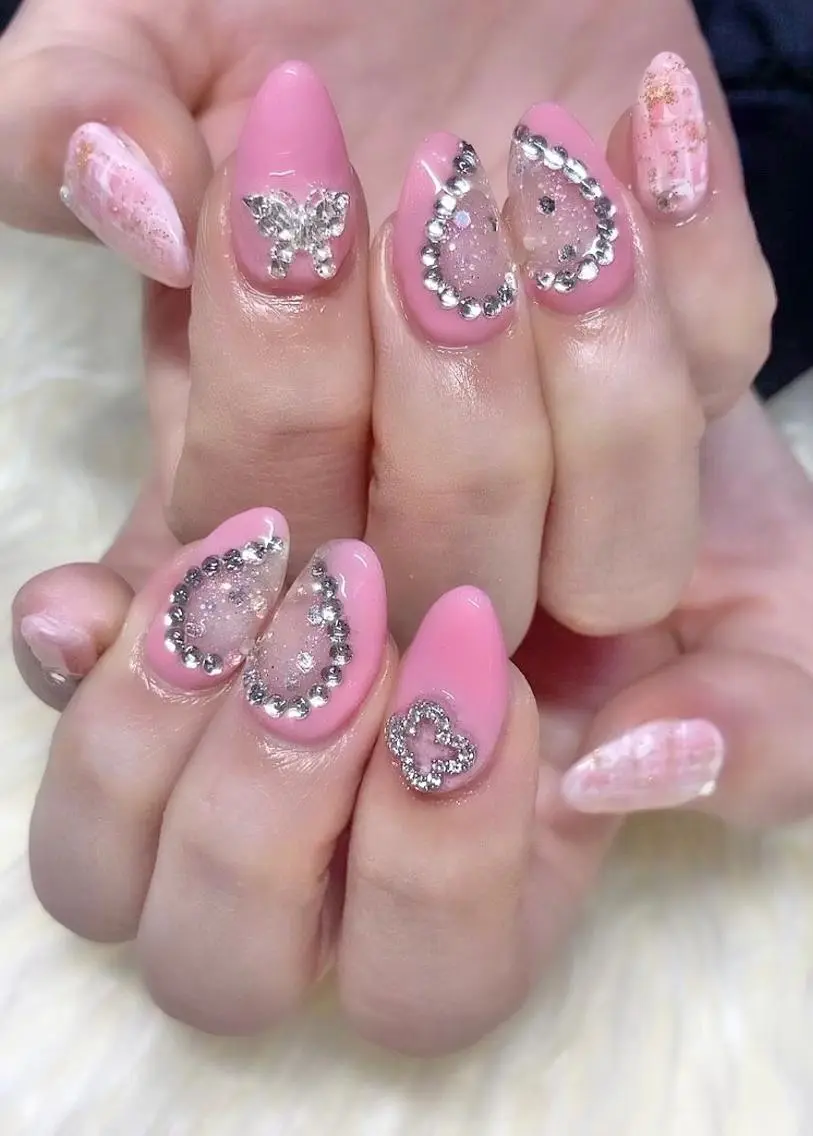 ネイル 長さ出し ジェルネイル 卒業式 ハート 韓国ネイル ハンドネイル Nail&eye Belire 新宿のネイルデザイン
