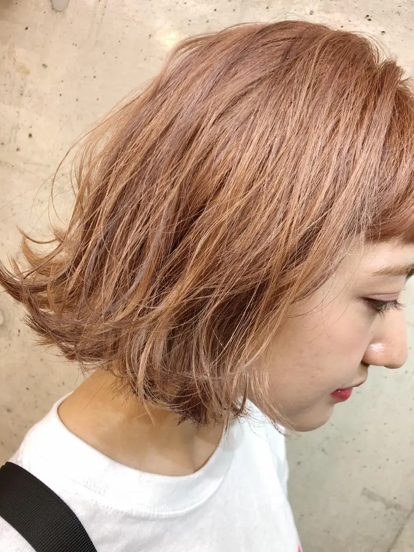 ミディアム カラー ベージュカラー ピンクカラー ピンクベージュ ボブ カット ヘアカラー トリートメント ヘアセット センスをお届けします 大谷将生infpのヘアスタイル